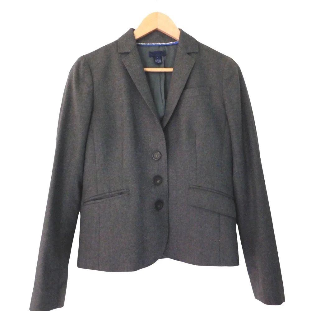 J‎ Crew Womens Super 120s 100% Wool Three Button Blazer Jacket Size 4 Gray